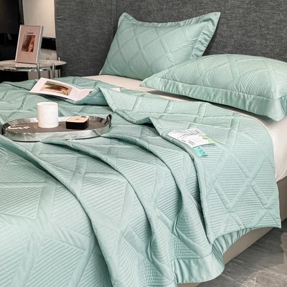 Silky Tencel Quilted Bedspread on the Bed, Cool Quilt, Lyocel 50, Quilted Blanket, Comforter, Double Queen Cover, Padded, Summer