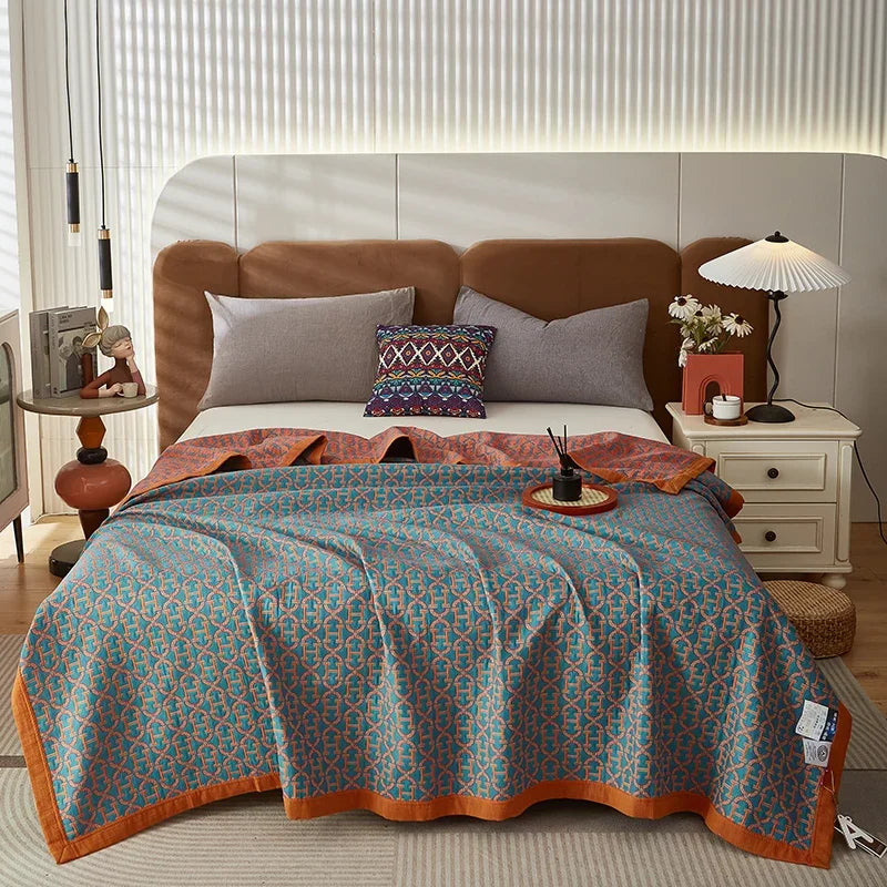 Luxurious Triple-layered 100% Cotton Gauze Blanket for Queen/King Bed, Multi-functional Usage As Summer Quilt or Bedspread