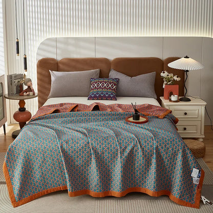 Luxurious Triple-layered 100% Cotton Gauze Blanket for Queen/King Bed, Multi-functional Usage As Summer Quilt or Bedspread