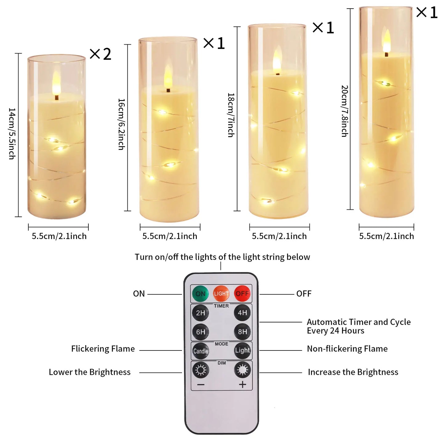 Flickering Flameless LED Candles 5 Pcs with Embedded Star String Acrylic Pillar Candle with Remote Suitable for Home Decrotion