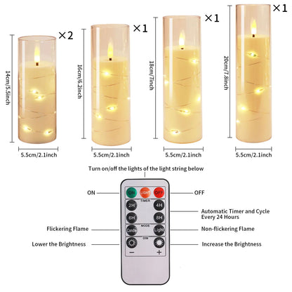 Flickering Flameless LED Candles 5 Pcs with Embedded Star String Acrylic Pillar Candle with Remote Suitable for Home Decrotion