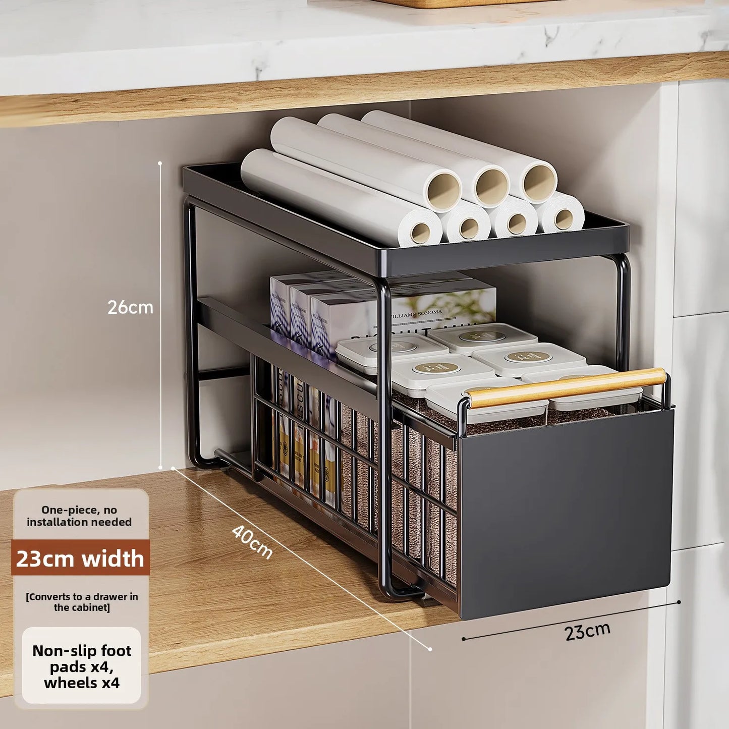 Kitchen Sink Storage Ra Multi-Functional Cabinet Pull out Basket Layered Organizer Carbon Steel Simple Modern Sle