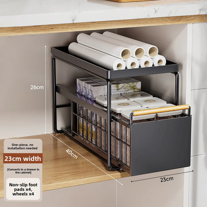 Kitchen Sink Storage Ra Multi-Functional Cabinet Pull out Basket Layered Organizer Carbon Steel Simple Modern Sle