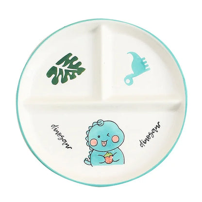 Children's Tableware Cartoon Ceramic Grid Plate for One Person Breakfast Plate Divider Plate Ceramic Dish Serving Platter