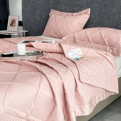 Silky Tencel Quilted Bedspread on the Bed, Cool Quilt, Lyocel 50, Quilted Blanket, Comforter, Double Queen Cover, Padded, Summer