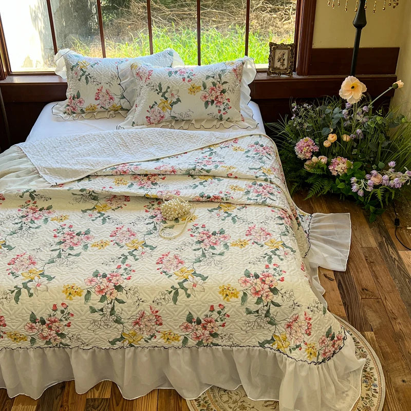 Bonenjoy Bedspread Floral Style Bed Linen Lace Bed Cover Quilted Bedsheet 250x260cm Bedspreads 침대커버 (Pillowcase Need Order)