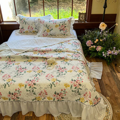 Bonenjoy Bedspread Floral Style Bed Linen Lace Bed Cover Quilted Bedsheet 250x260cm Bedspreads 침대커버 (Pillowcase Need Order)