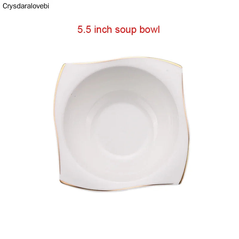 Advanced Bone Porcelain Tableware Square Dinner Plates Dishes High Quality White Ceramic Dinnerware Sets Soup Bowls