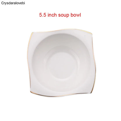 Advanced Bone Porcelain Tableware Square Dinner Plates Dishes High Quality White Ceramic Dinnerware Sets Soup Bowls