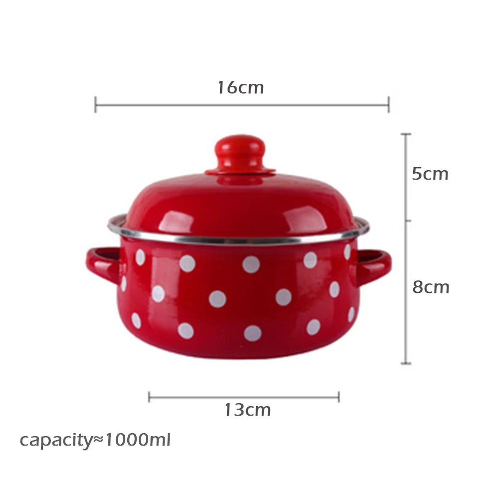 16/18/20CM Double Ears Speckled Stew Pot  Porcelain Enameled Soup Bowl With Lid Instant Noodle Bowl Induction Cooker Pot