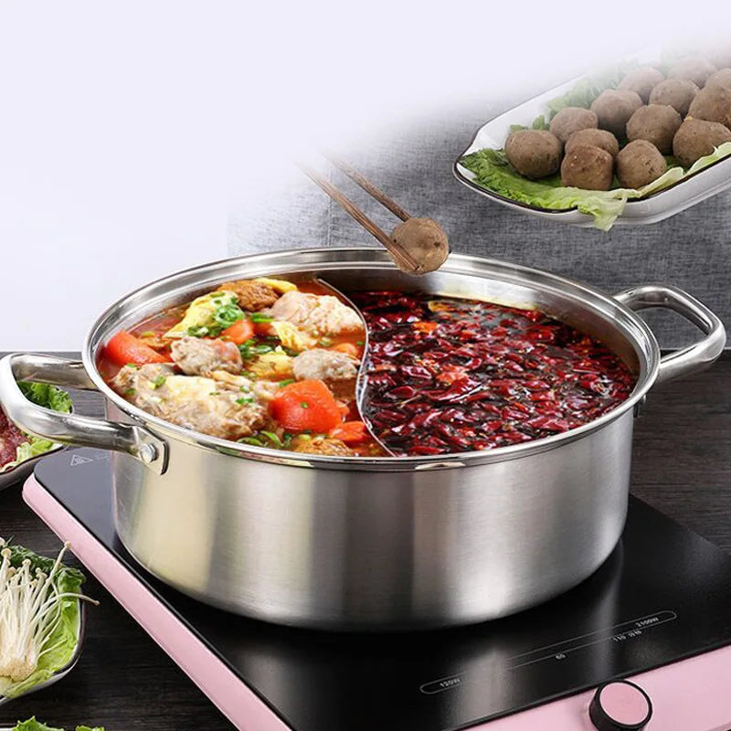 Chinese Hot Pot 304 Stainless Steel Induction Cooker Gas Stove Compatibl Kitchen Cookware Soup Cooking Pot Twin Divided