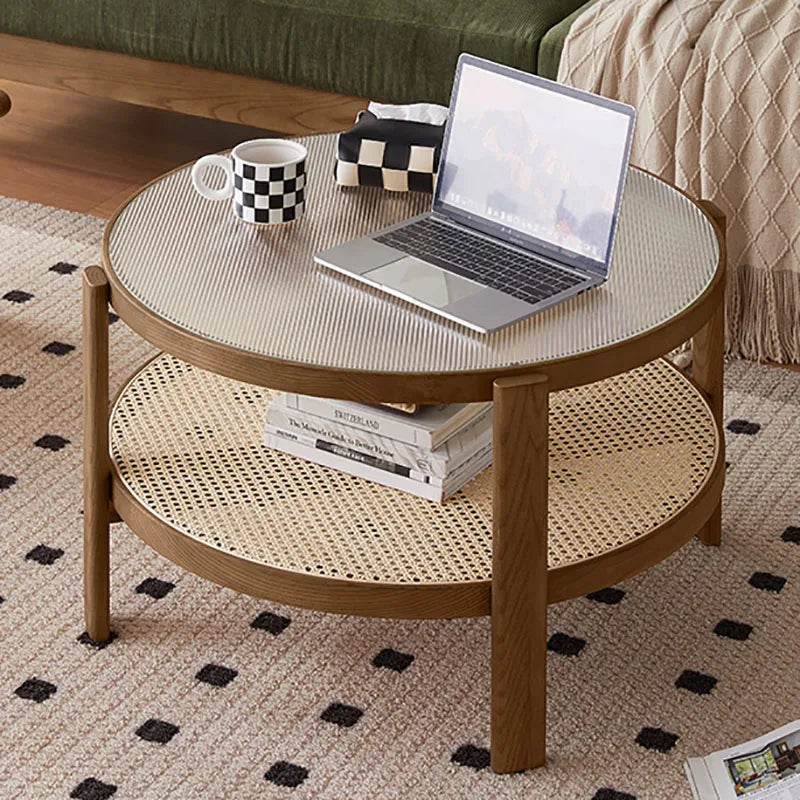 Glass Top Coffee Table Luxury Modern Aesthetic Elegant Side Table Decoratio Rattan Mesas De Centro Pra Sala Furniture Home