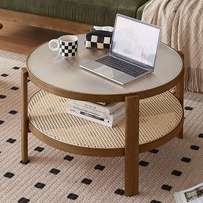 Glass Top Coffee Table Luxury Modern Aesthetic Elegant Side Table Decoratio Rattan Mesas De Centro Pra Sala Furniture Home