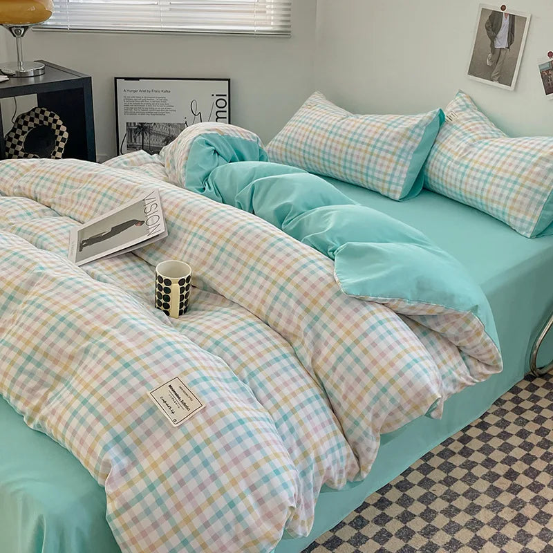 Bed Linen Sheets Duvet Cover Four-piece Set of Washed Cotton Bedding Quilt Covers Three-piece Set for Student Dormitories