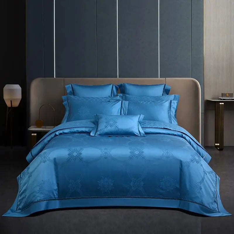 1000TC Egyptian Cotton Soft Silky Jacquard Wave Bedding Duvet Cover 4/7Pcs Boho Textured Comforter Cover Bed Sheet Pillowcases