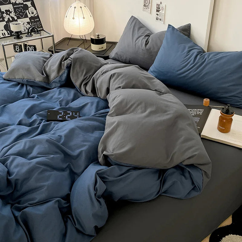 Bed Linen Sheets Duvet Cover Four-piece Set of Washed Cotton Bedding Quilt Covers Three-piece Set for Student Dormitories