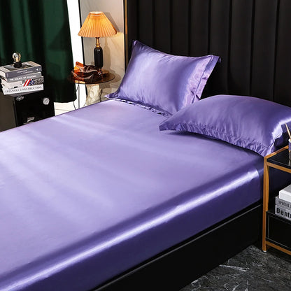 Mulberry Silk Bed Sheet Set with Fitted Sheet Flat Sheets Pillowcase Luxury Solid Color Bedding Sets Wrinkle-Free Antiallergic