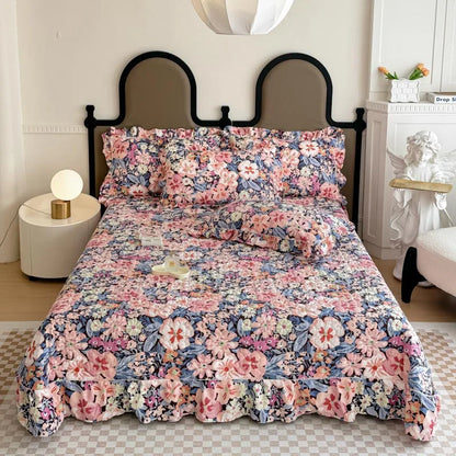 Bonenjoy Bedspread Quilted Bed Cover Ruffles Mattress Protector Thicken Bed Linen Printed Sheets colchas (Pillowcase Need Order)