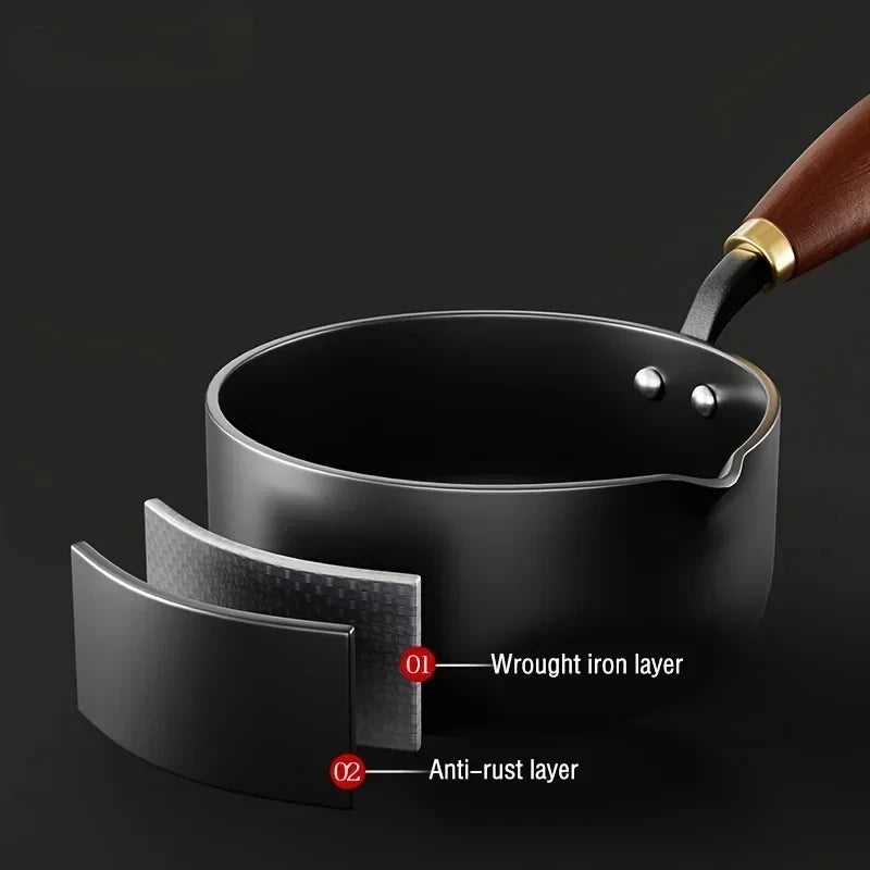 This year's popular wooden handle milk pot, instant noodle small frying pan with lid, household non stick pot, uncoated pot