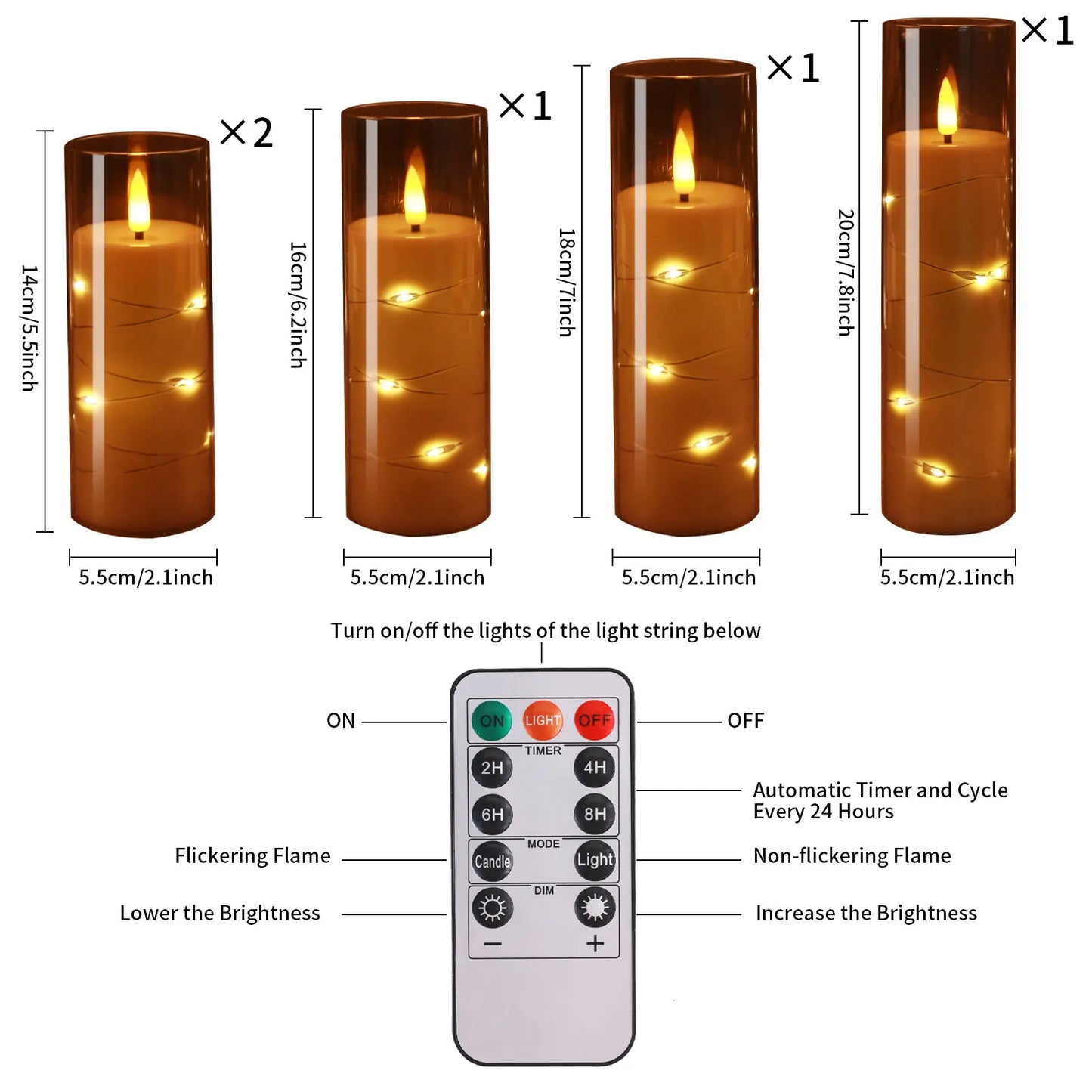 Flickering Flameless LED Candles Set with Timer Stable Acrylic Shell and Embedded Star String Battery Operated Romantic Candles