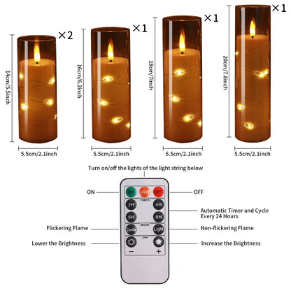 Flickering Flameless LED Candles Set with Timer Stable Acrylic Shell and Embedded Star String Battery Operated Romantic Candles