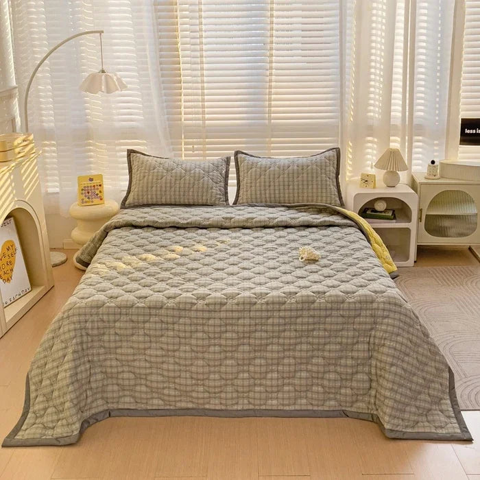 Quilted Bedspread Plaid Style Bed Linen Thickened Bedsheet Home Blanket Skin-friendly Bed Cover (Pillowcase Need Order)