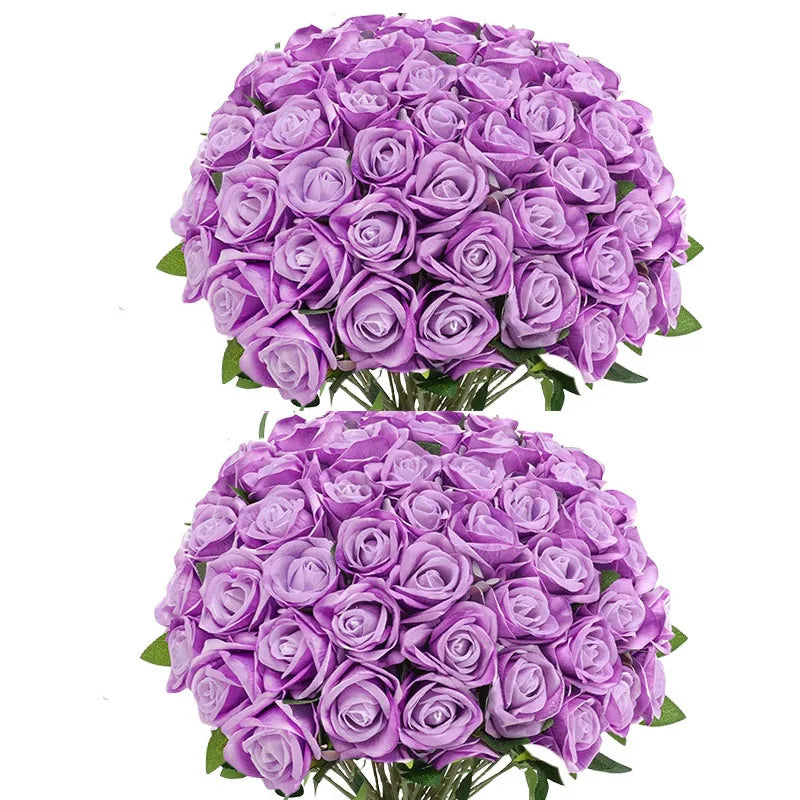 50 Pcs Velvet Rose Artificial Rose Flowers Real Touch Fake Roses Florals for Valentine's DIY Wedding Bouquet Party Home Decor