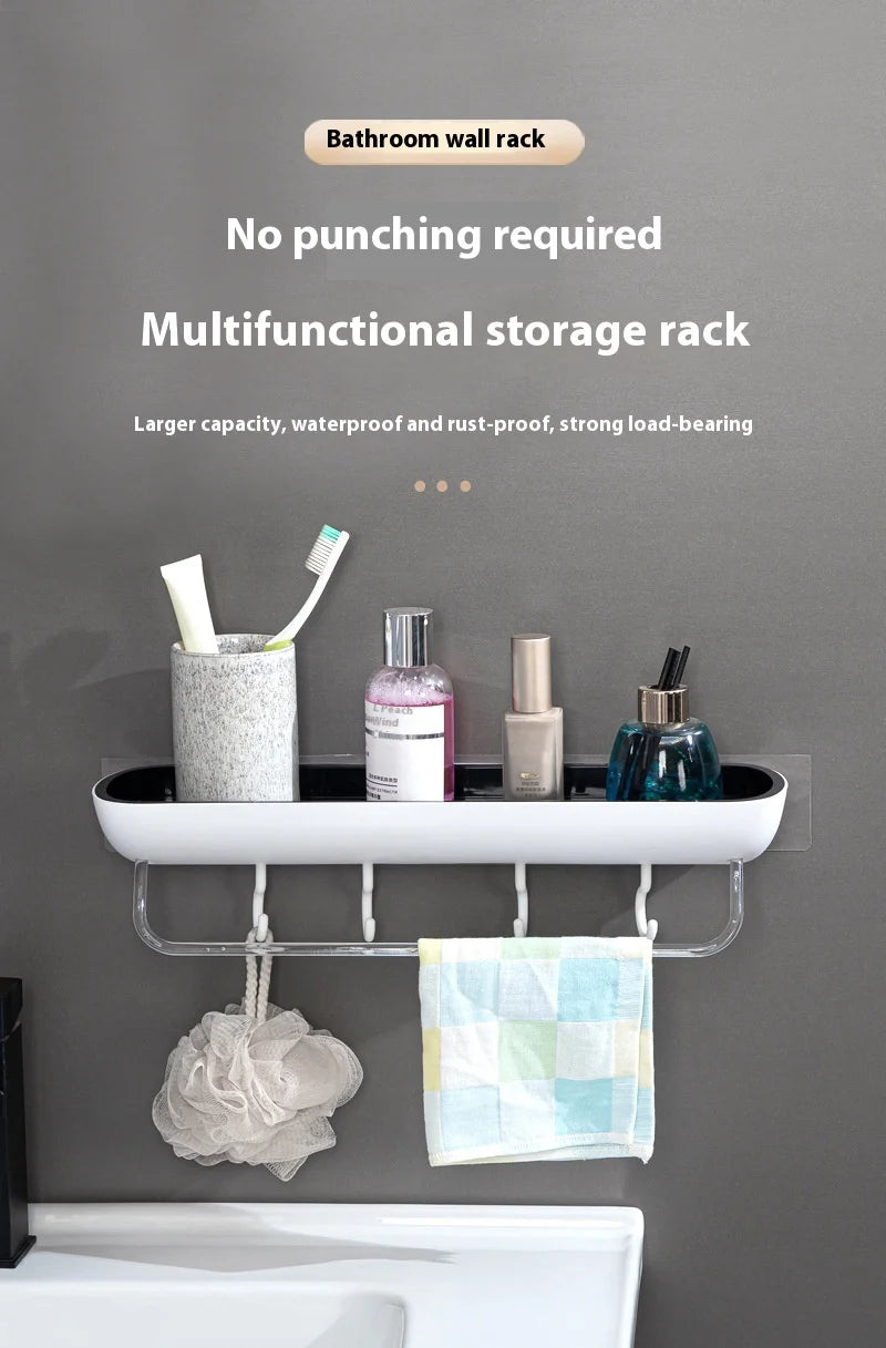 Wall-Mounted Shampoo Storage Rack With Towel Bar Bathroom Storage Shelf No Drilling Shower Holder Hanging Rack Organizer