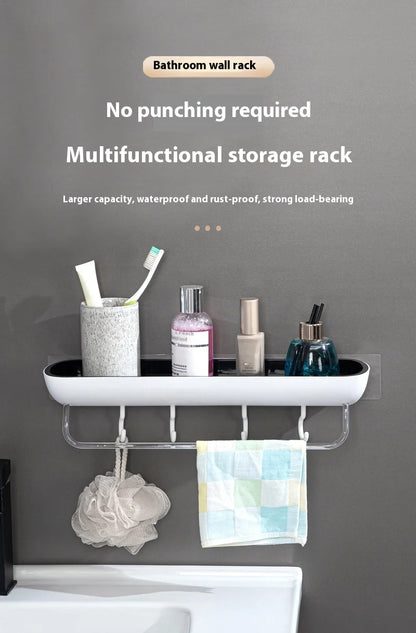 Wall-Mounted Shampoo Storage Rack With Towel Bar Bathroom Storage Shelf No Drilling Shower Holder Hanging Rack Organizer