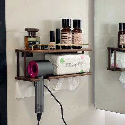 Wall-Mounted Wooden Bathroom Storage Rack Multi-Layer Vanity Organizer for Towels And Cosmetics Home Vanity Countertop Solution