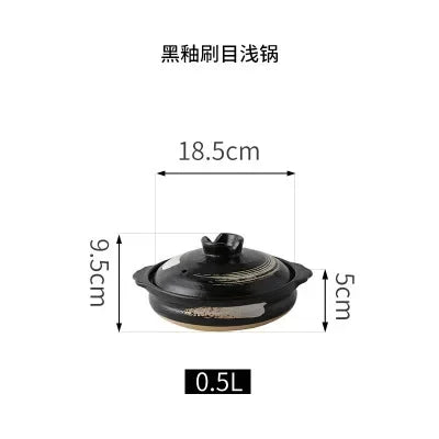 1 Pcs Ceramic Casserole Japanese Style Black Small Pot Clay Saucepan Home Kitchen Cookware Cooking Supplies Kitchen Pot Soup Pan