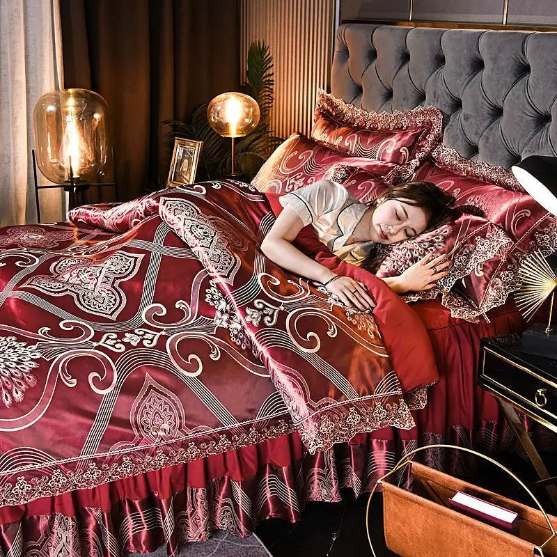 European Style Jacquard Bedding Set Home Comefortable Duvet Cover Quality Quilt Cover And Pillowcase Flower Lace Bedsheet Sets