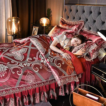 European Style Jacquard Bedding Set Home Comefortable Duvet Cover Quality Quilt Cover And Pillowcase Flower Lace Bedsheet Sets