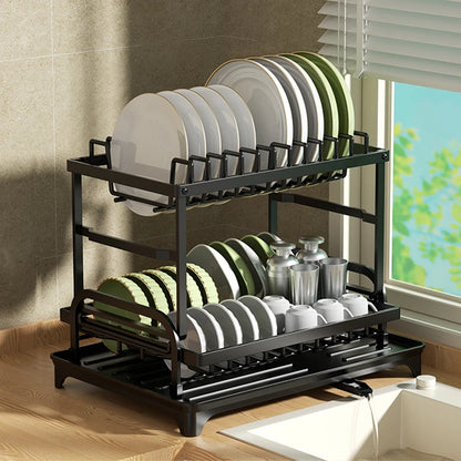Dish Drainer Rack, Double-Layer Tray Storage Rack, Sturdy and Durable Cutting Board Rack and Utensil Rack, Can Be Used to Hold Cups, Pots, and Chopsticks, Suitable for Home Kitchens.