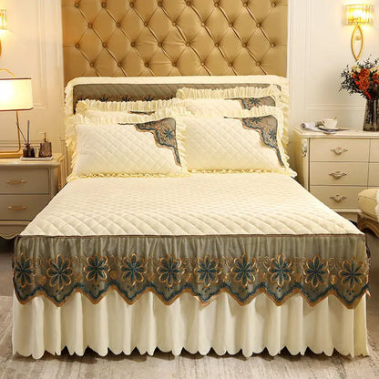 European Luxury Quilted Bed Skirt Winter Warm Thicken Velvet Bedspread King Good Hand Feeling Bed Skirt Not Included Pillowcase