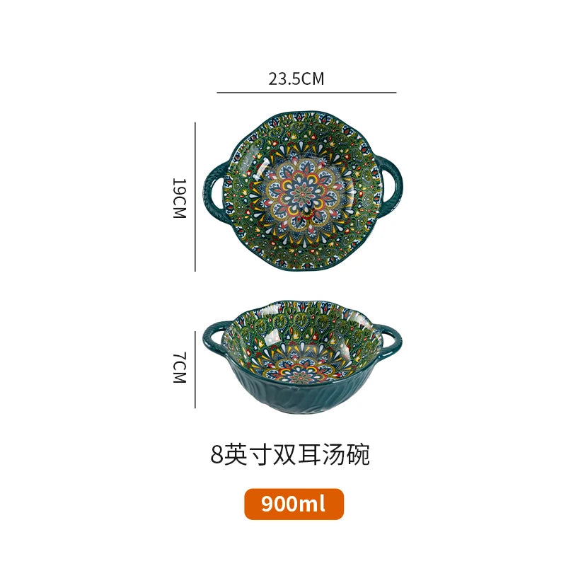 Ceramic Tableware Set Rice Bowl Serving Plate Creative Cutlery Soup Plate Noodle Handle Bowl Sauce Dish Steak Salad Fruit Plate