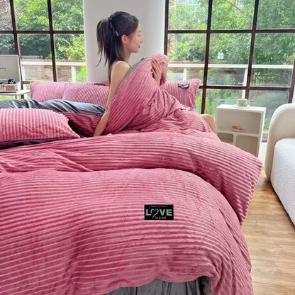 Ultra-Soft Velvet Duvet Cover Warm Thick Bed Quilt Cover Double Bed Luxury Bedding Solid Color Velvet Duvet Cover 겨울용 따뜻한 이불 커버