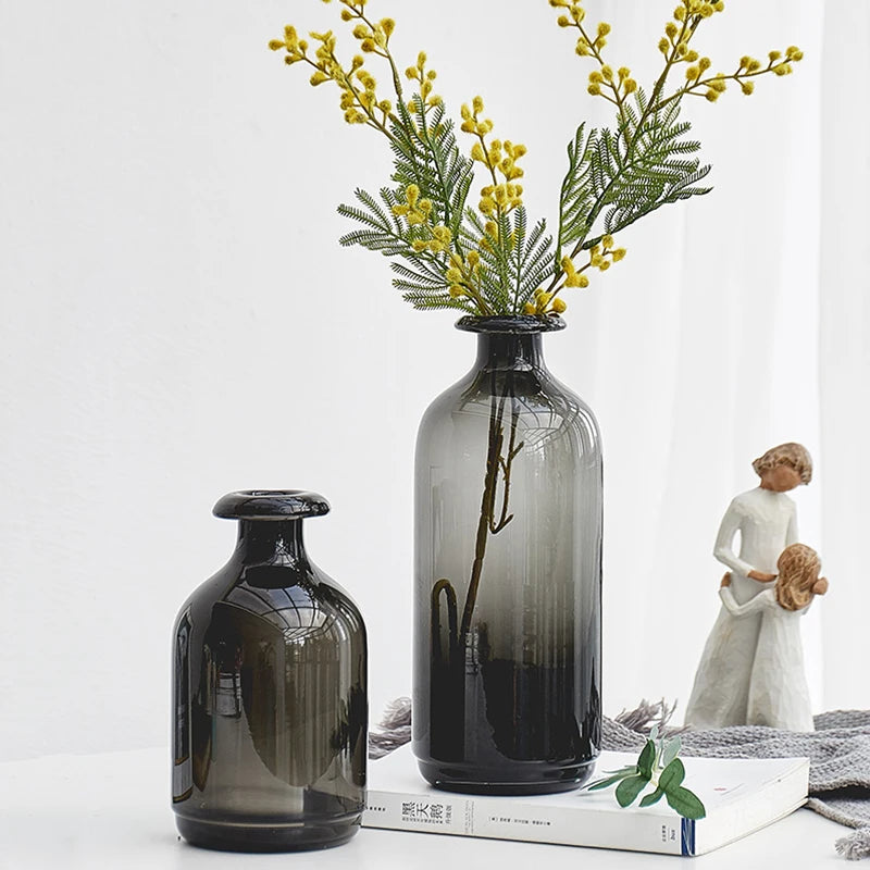 Nordic Glass Vase Black Flower Vases Home Decoration Accessories Living Room Decor Vase Decoration Household Transparent Vases