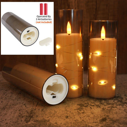 Flickering Flameless LED Candles Set with Timer Stable Acrylic Shell and Embedded Star String Battery Operated Romantic Candles