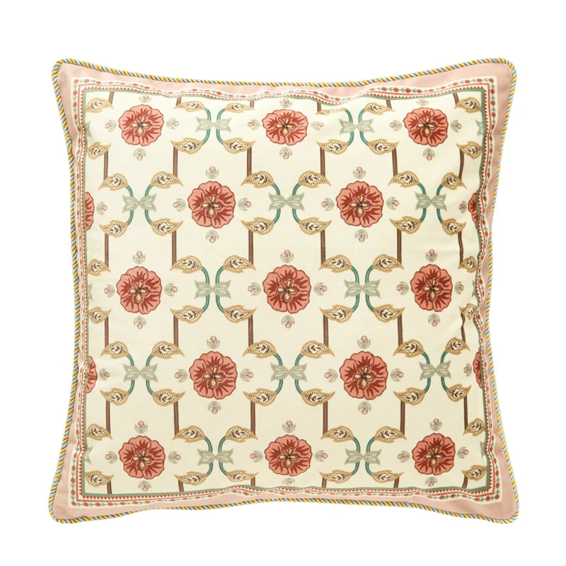 Home Decor Pillow Livingroom Sofa Nap Cushion Retro Velvet Pillowcase Bedside Cushion Cover Flower and Bird Printed Waist Pillow