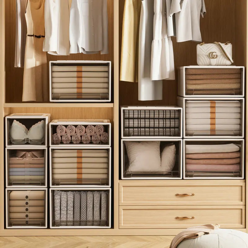 Storage Box Space-Saving Bedroom Organizer Boxes Brown Drawer Storage Cabinet Clothes Toys Shoes Socks Quilt Sorting Storage Box
