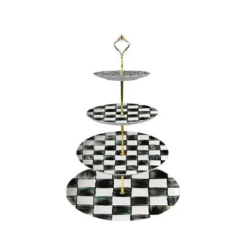 Glazed Western-style Dishes Creative Black-and-white Lattice Wedding Banquet Bone China Plate Flat Ceramic Tableware Vajillas