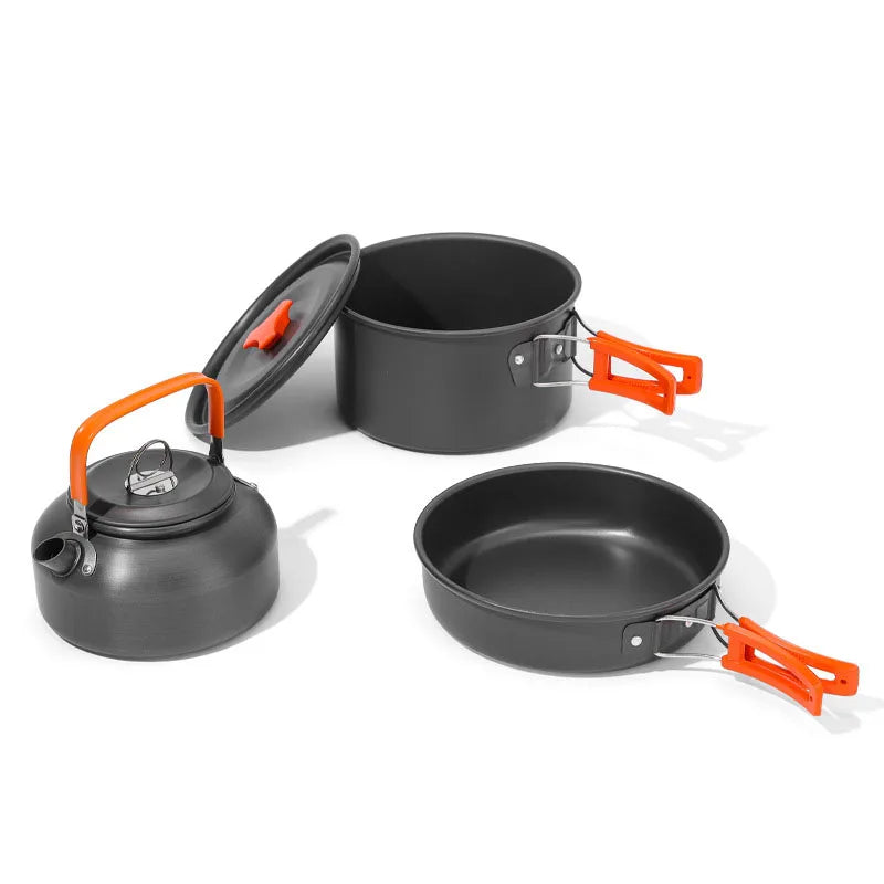 Camping Cookware Set - Lightweight Camping Pots and Pans Portable Outdoor Cookware with Kettle