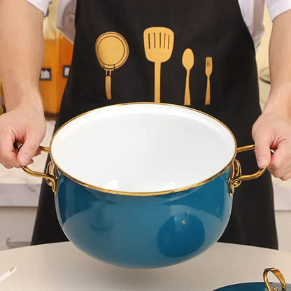 24cm Caliber Porcelain Enameled Soup Pot Turkey Style Double-Ear Enamel Pot For Kitchen Boiled Noodles Home Cooker Stewed Pot