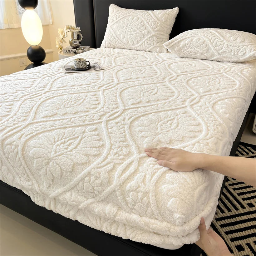 Taffeta Velvet Mattress Cover with Elastic Bands Solid Color Anti-slip Adjustable Fitted Sheet for Single Double King Queen Bed