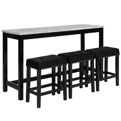 New Classic Furniture Celeste Faux Marble Theater Bar Table with 3 Bar Stool Set, Black Velvet with Black Base, Customized