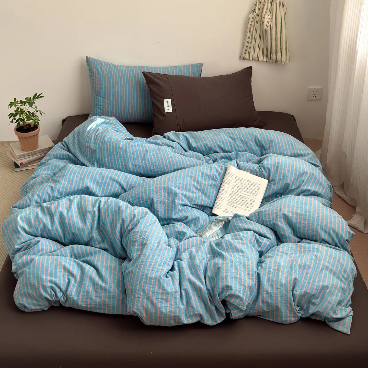 Simple Style Bedding Set Nordic Striped Duvet Cover Set 100% Cotton Flat Sheet Single Twin Size Double Bed Sheet Set For Bedroom