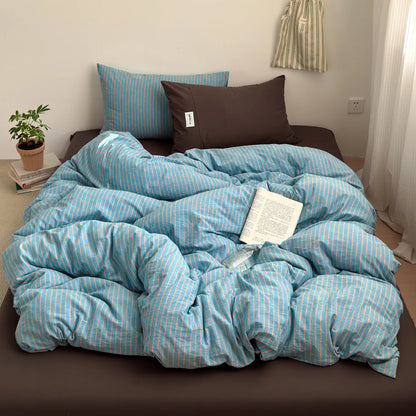 Simple Style Bedding Set Nordic Striped Duvet Cover Set 100% Cotton Flat Sheet Single Twin Size Double Bed Sheet Set For Bedroom
