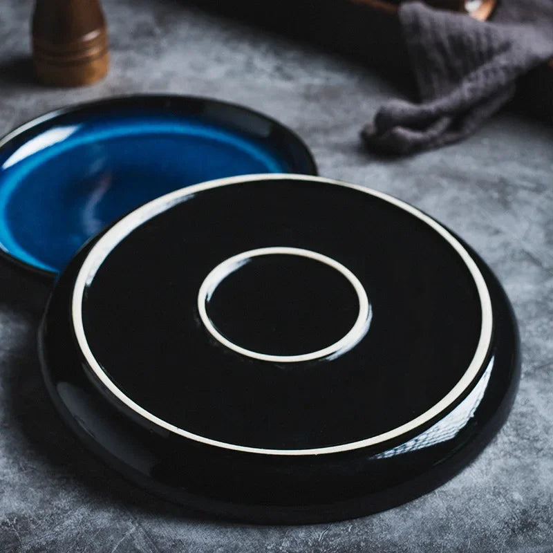 4size Tray for Decoration Blue Dishes for Serving Kiln Change Dinner Set 12 People Plates Hand Drawn Home Plate Tiers Tableware