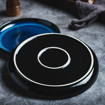 4size Tray for Decoration Blue Dishes for Serving Kiln Change Dinner Set 12 People Plates Hand Drawn Home Plate Tiers Tableware